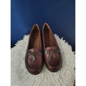 Clarks Womens Ashland Bubble Loafer Leather Shoes  Brown Size 8.5 wide